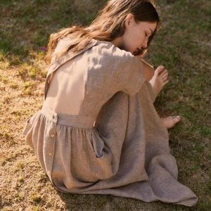 Christy Dawn Jane Dress in brown houndstooth linen